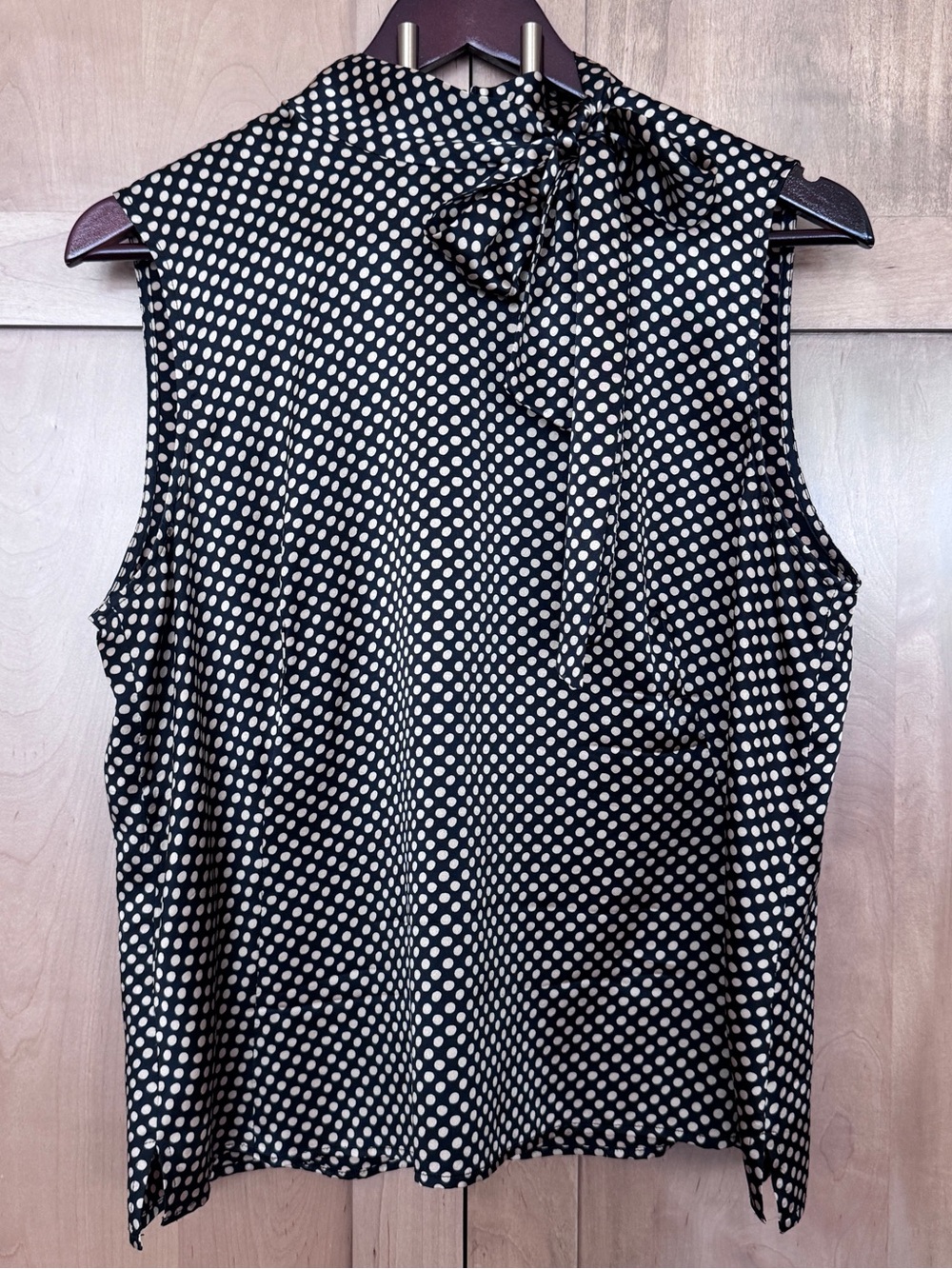 Talbots Black and Ivory Polka Dot Tie-Neck Sleeveless Top